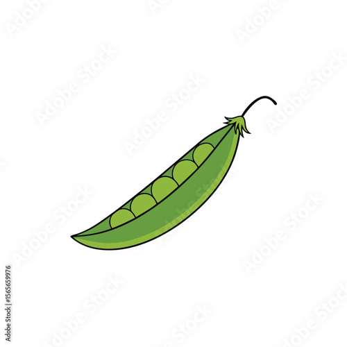 Snow peas pod with visible peas clean green modern style Vector illustration