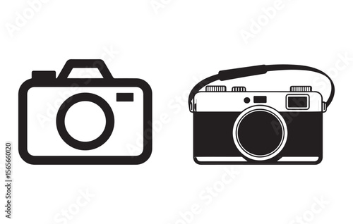 Black and White Camera Icons Simple Digital Photography Symbols vector