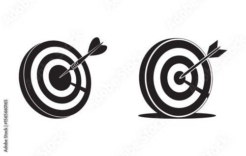 Black and White Dartboard Icons with Arrows Centered Bullseye Target Achievement Success