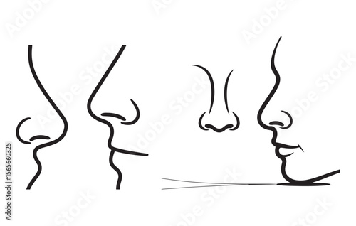 Black Line Art Drawings of Different Nose Shapes and Profiles noses