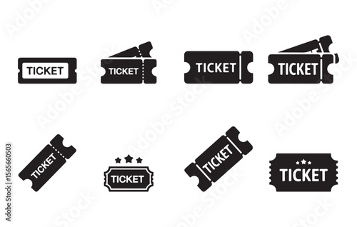 Collection of Black Ticket Icons Various Styles White Background tickets