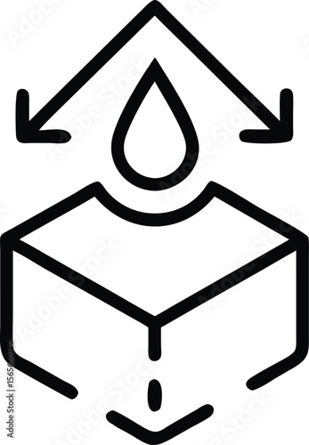 outline of cube with arrows, water drop, and flow for data or liquid