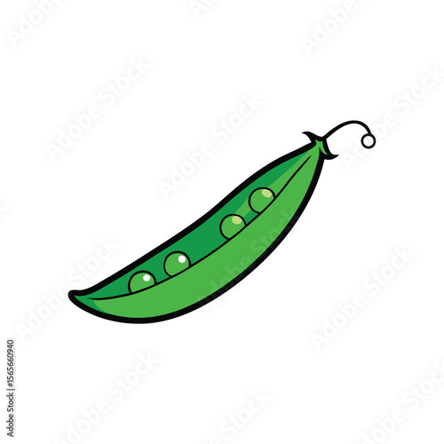 Green peas pod open with popping peas flat dynamic veggie art Vector illustration