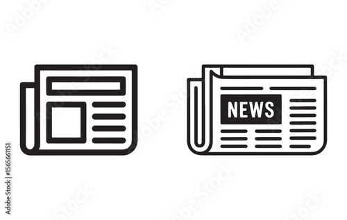 Two Black and White Newspaper Icons Flat Design News Media Graphic vector