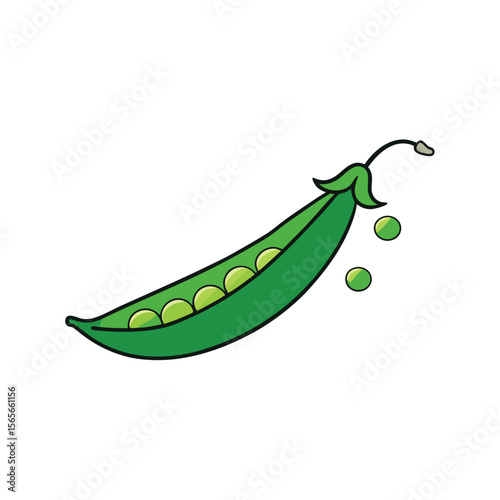 Dynamic green pea pod with spilling peas clean fresh vegetable Vector illustration