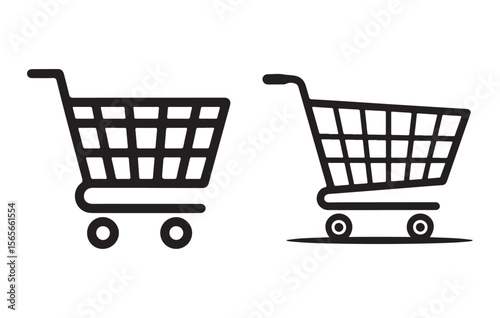 Two Black Shopping Carts Icon Set Simple Line Art Illustration shopping trolley