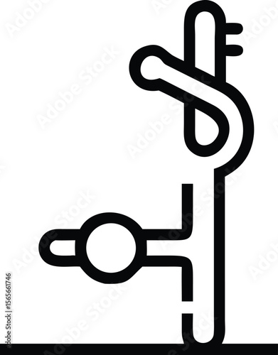 Outline science lab apparatus icon of distillation setup for product design
