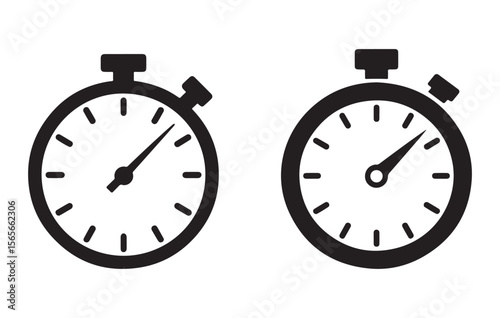 Two Black Stopwatch Icons Different Time Readings Simple Design timer clock