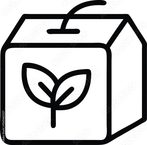 Outline style illustration of fruit box with a sprout symbol for organic products