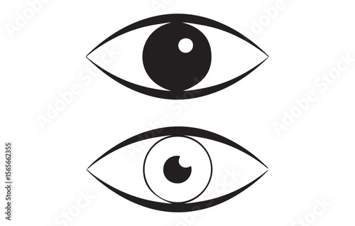 Two Simple Black and White Eye Icons Graphic Design Elements vector