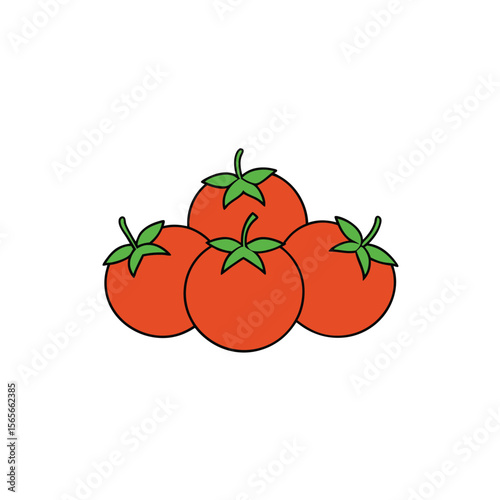 Juicy tomatoes on vine artistic bunch with green leaves Vector illustration