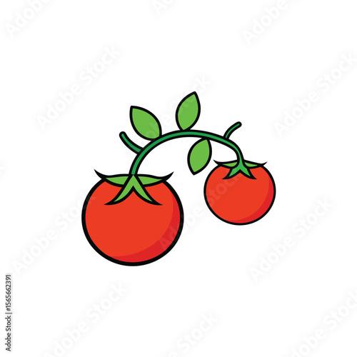 Juicy tomato cluster on green vine colorful veggie flat style Vector illustration