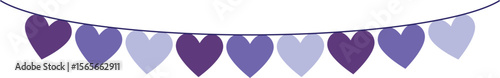 Bunting Banner with Heart Shape Flags - Decorative bunting banner in shades of purple hung on a thin string