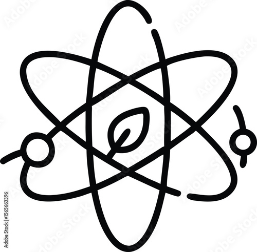 Outlined scientific atomic structure with leaf, ecology, sustainable element for design