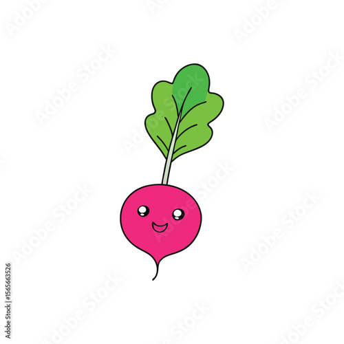 Fresh radish with green leaves playful veggie flat vector Vector illustration
