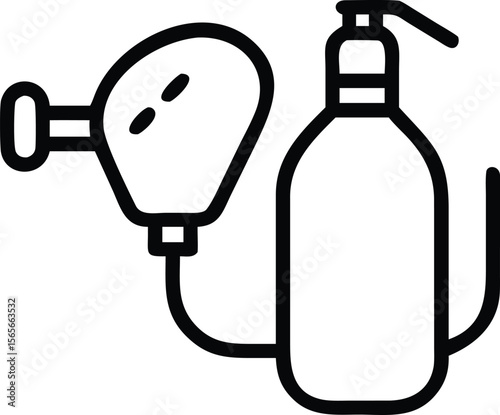 Oxygen mask and oxygen tank outline icon for medical and healthcare usage