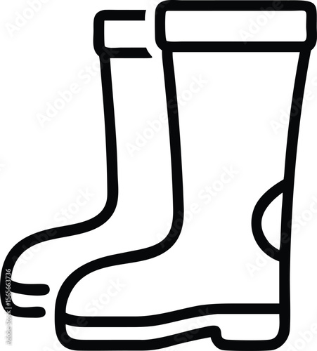 Pair of rubber rain boots in outline style for logo and icon