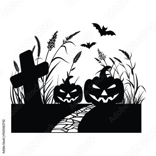 Tombstone and Ghost Graphic for Fright Night Posters and Scary Halloween Fun, Web Banners, Stickers, Cards, and T-Shirts