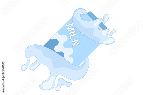 Milk and Glass Cartoon Concept. Milk Drink icon, full or empty container with milk splash, Milk drops and splashes. flat design illustration.