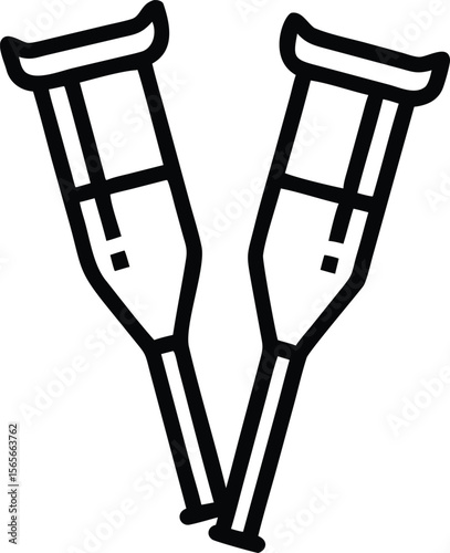 Pair of Underarm Crutches in Simple Line Art Style for Medical Design