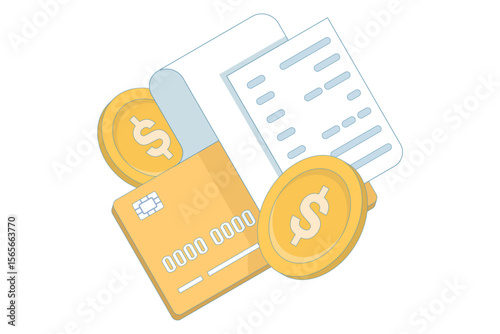 Online payment with debit card. financial management, Paying with electronic money. Internet transaction receipt. Payment card with receipt. flat vector illustration.