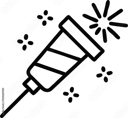 Party popper outline icon with confetti for celebration designs and resources