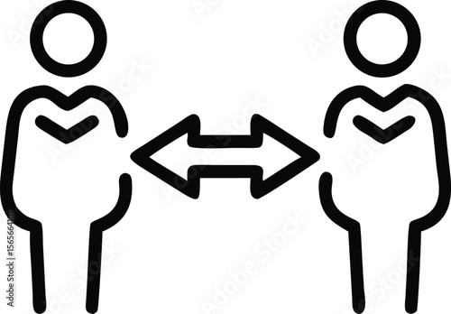 People distance icon. Two figures with arrow between them. Relationship distance concept