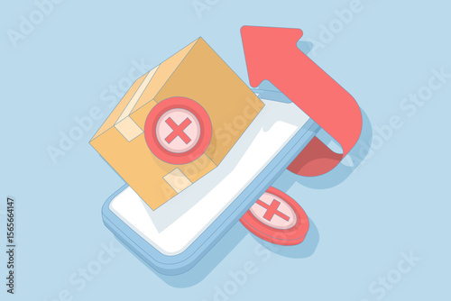 Concept of return delivery. order cancellation, rejected package, or product issue. failed package receipt, Illustration for shipping infographics. Icon and cardboard box.