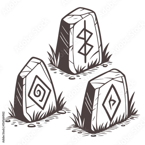Rune stones with symbols isolated on white background  