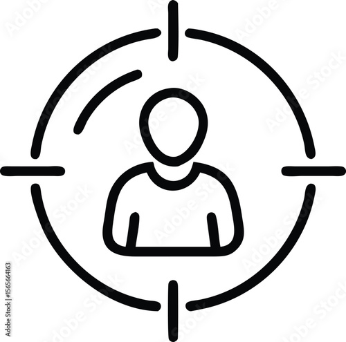 Person in target symbol outline, target audience or marketing concept