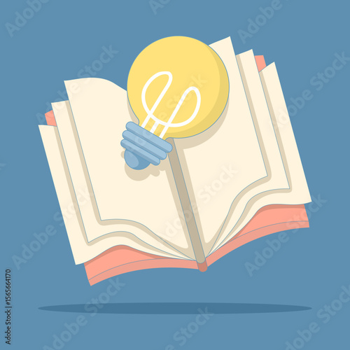 vector illustration of reading book to generate ideas, open book with idea light bulb. Education icon concept. Cartoon vector icon illustration of book with light bulb.