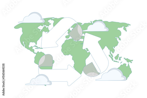 flat illustration Ecology or renewable energy. sustainable green movement with recycling symbol. recycling concept, zero waste living with sustainability elements.