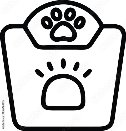 Pet scale outline icon illustration with paw prints weight measurement
