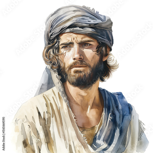 Portrait of Biblical Young Man Isolated on White Background