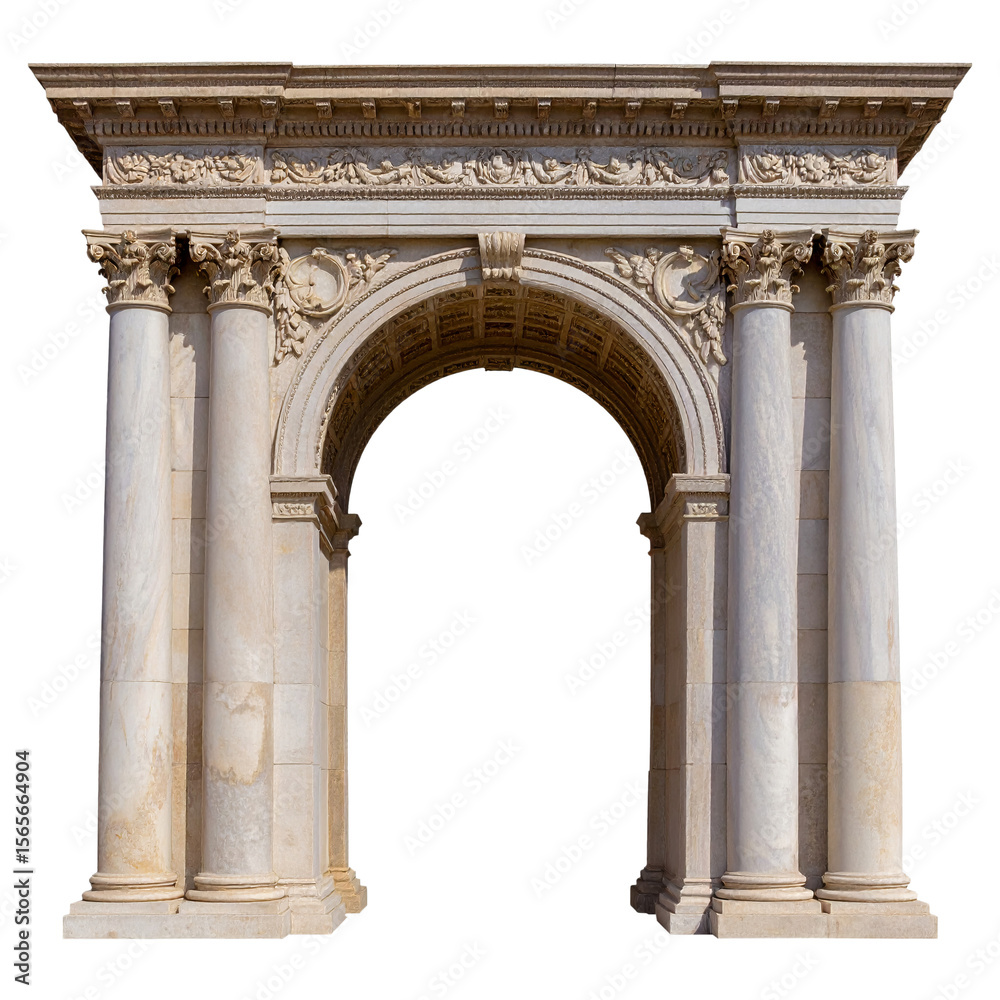 Obraz premium A Beautiful Marble Arch with Pillars, isolated on a white background 