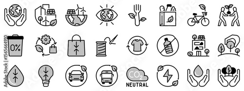 Icons in two tones about sustainability