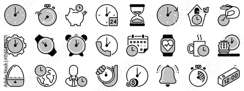 Icons in two tones about time and clocks