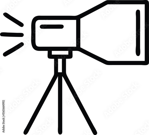 Professional photography studio light on tripod with light rays in line art style