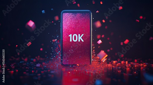 A stylish inspired depiction of graphic of a phone screen displaying 10k followers notification