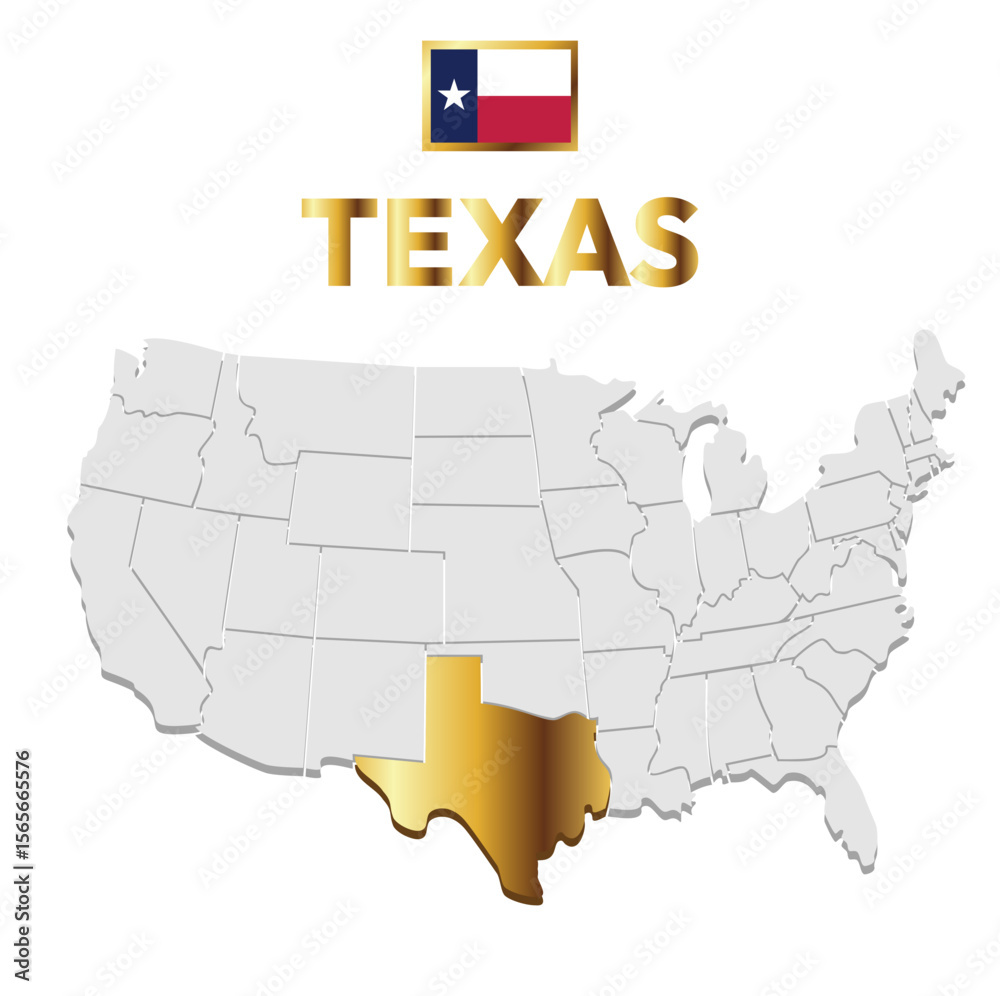 Obraz premium Map of Texas, a state of the United States of America.