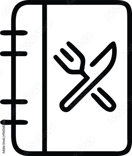 Recipe book icon with fork and knife in minimalist line art style