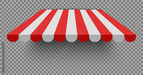 Red and White Striped Store Awning Vector on Transparent Background