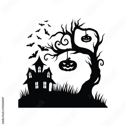 Haunted House Clipart for Fright Night Posters and Scary Halloween Fun, Web Banners, Stickers, Cards, and T-Shirts
