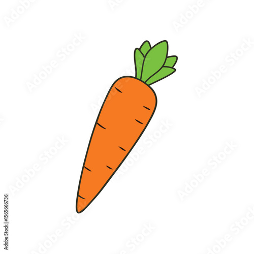 Cartoon bright carrot with detailed green foliage Vector illustration