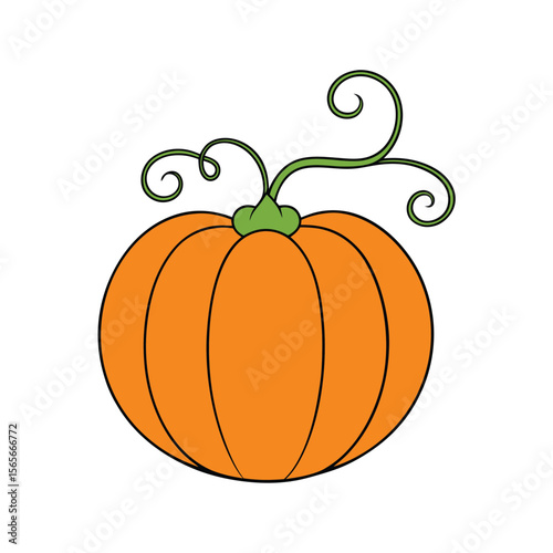 Curly vine pumpkin bright orange flat creative Vector illustration