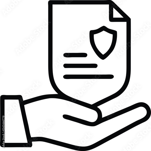 Secure document on hand line icon, safety guarantee outline design