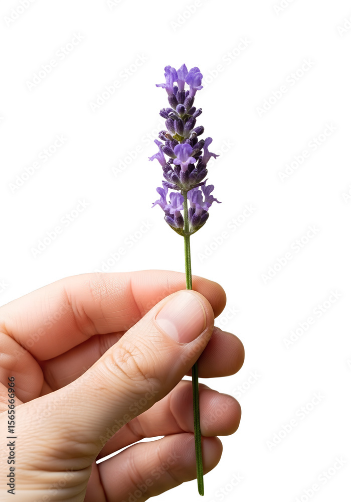 Hand holding fresh lavender flower, purple buds isolated on transparent background, aromatherapy, herbal relaxation, botanical beauty Hand holding fresh lavender flower, purple buds isolated on transparent background, aromatherapy, herbal relaxation, botanical beauty