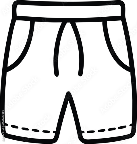 Shorts simple line art icon with drawstring waistband and hem detail