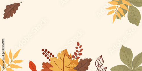 Vibrant autumn leaves in various colors surround the edges of the banner, creating a cozy atmosphere perfect for seasonal promotions or celebrations. Ideal for fall-themed events.