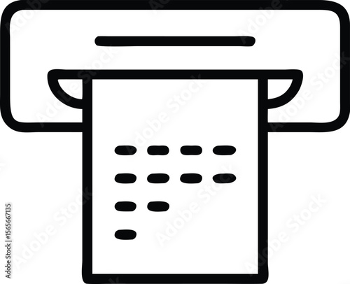Simple ATM receipt line drawing icon, black and white transaction clip art
